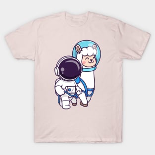 Cute Astronaut With Llama Astronaut Cartoon T-Shirt